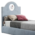 Stylish Single Bed With Pink Headboard Circular Decor Soft Colorful Pillows And Gray Mattress