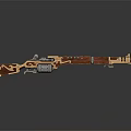 Ornate Vintage Wooden Rifle With Intricate Golden Carvings And Classic Design Elements