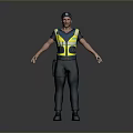 Game Movie Character In Blue Cap Yellow Reflective Vest Dark Blue Uniform And Gray Backdrop