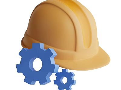 Yellow Protective Safety Helmet With Two Blue Gears For Industrial Workwear 3d model