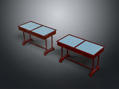 Two Kids Tables With Glass Top And Sturdy Wooden Legs Design 3d model