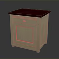Stylish Cabinet With Red Countertop And Beige Body Featuring Drawer And Door