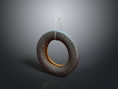 Hanging Old Tire With Rope On Gray Background Showing Worn Texture 3d model