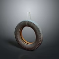 Hanging Old Tire With Rope On Gray Background Showing Worn Texture 3d model