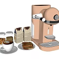 Pink Kitchen Coffee Machine With Coffee Cup Sandwiches Jars And Packets 3d model