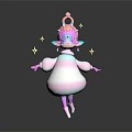 Cute Game and Movie Character with Pastel Pink Blue Gradient Star Hat Elf Ears and Floating Stars