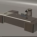Modern Executive Office Desk With Laptop Desk Lamp And Leather Chair
