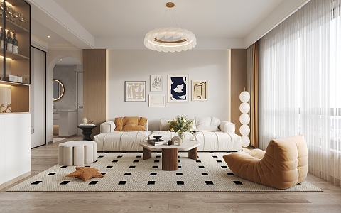 Modern living room cream 3d model