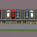 Outdoor Parking Area With Parked Cars Motorcycles Trees Shrubs And Paved Ground
