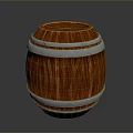 Wooden Barrel With Silver Metal Hoops And Natural Wood Grain Finish