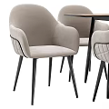 Modern Table and Chairs with Light Gray Quilted Velvet Chairs Wooden Tabletop and Black Legs