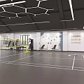Indoor Fitness Gym With Badminton Court Workout Equipment And Wooden Ceiling For Sports Training