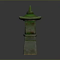 Green Lantern Shaped Decorative Ornament Set with Square Base and Carved Design for Home Decor