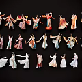 Women In Traditional Costumes With Various Elegant Poses And Colorful Attire