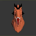 Orange Dinosaur Head Model With Black Spiky Protrusions Open Mouth Exposed Sharp Teeth 3d model