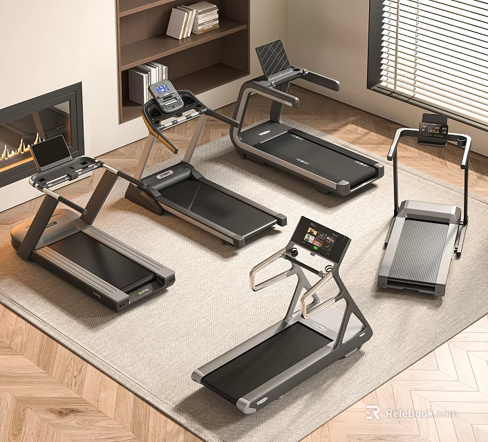Modern Sports Equipment Treadmills With Sleek Design And Digital Screens For Home Gym 3d model 