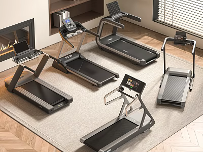Modern Sports Equipment Treadmills With Sleek Design And Digital Screens For Home Gym 3d model