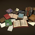 Vintage Books Collection With Open Illustrated Pages Stacked Hardcovers And Scattered Papers