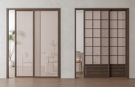 Quiet sliding door Rattan sliding door Antique sliding door 3d model