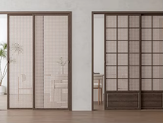 Quiet sliding door Rattan sliding door Antique sliding door 3d model