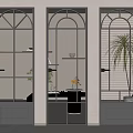 Modern Black Framed Glass Doors With Arched Top And Unique Patterns 3d model