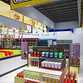 Supermarket Grocery Store Interior With Fresh Fruits Vegetables And Display Shelves