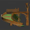 Layered Decorative Wooden Platform Design With Branch Like Decorations Green Striped And Red Mat