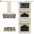 Cream Colored Kitchen Appliances Set With Range Hood Oven And Gas Stove