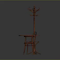 Classic Wooden Table and Chair Set with Curved Design and Matching Coat Rack