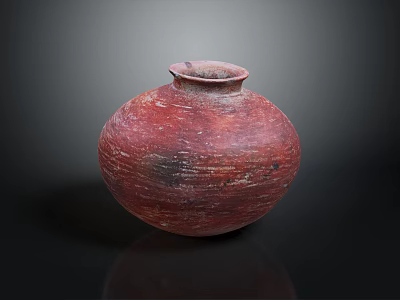 Handcrafted Red Brown Clay Pot With Textured Surface On Dark Background 3d model
