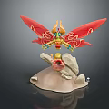 Fantasy Character Model With Red Wings Golden Details On Rock Base And Small Pink Figure