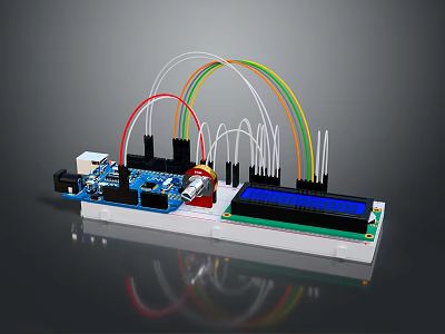 DIY Electronic Development Board with Colorful Connecting Wires and LCD Display Screen 3d model