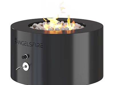 ANGELSFIRE Modern Black Round Fireplace With Flames And Decorative Pebbles 3d model