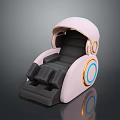 Futuristic Pink And Black Chair With Gold Blue Circular Accents Gray Background
