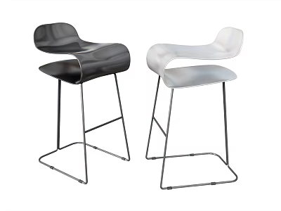 Modern Black And White Bar Stools With Curved Backrest And Metal Legs 3d model