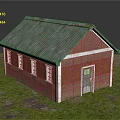 Red Brick House With Green Metal Roof White Window Frames Wooden Door Grass And Stone Path