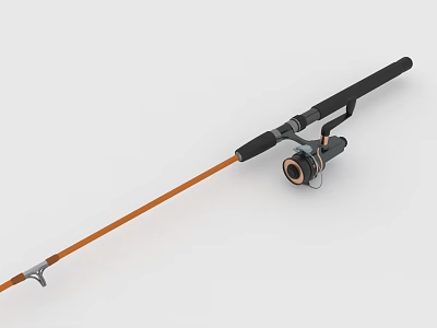 High Quality Fishing Rod And Reel With Orange Shaft Black Handle 3d model