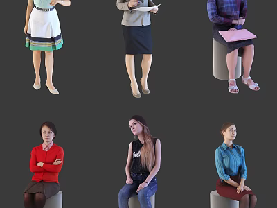 Multiple People in Different Poses With Various Outfits Standing and Sitting 3d model