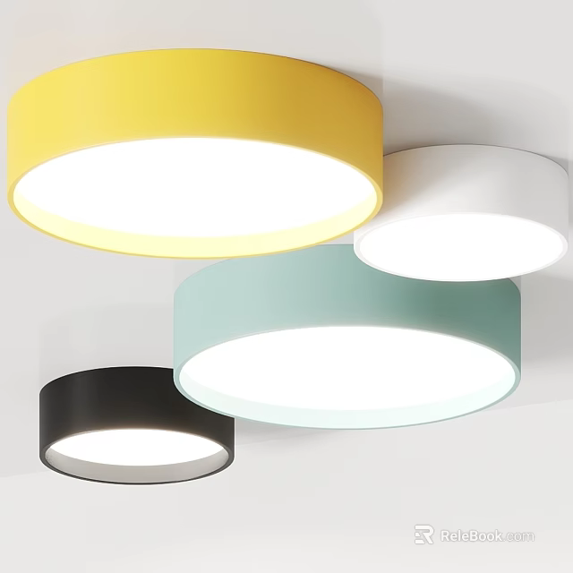 Modern Round Flush Mount Ceiling Lights In Multiple Colors For Home Interior Design 3d model