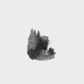 Lush Garden Decorative Feature With Tall Evergreen Trees Ornamental Grasses And Natural Stones
