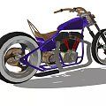 Purple Custom Motorcycle With Large Wheels Vintage Handlebars And Leather Seat