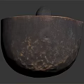Vintage Metal Ladle With Long Handle On Smooth Black Surface And Gradient Gray Background
