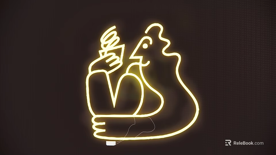 Unique Yellow Neon Decorative Light with Rooster and Hand Holding Design 3d model 