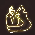 Unique Yellow Neon Decorative Light with Rooster and Hand Holding Design