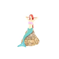 Detailed Mermaid Statue Sitting On Rock With Red Hair Purple Top And Green Tail