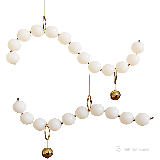 Modern Hanging Chandelier With White Spherical Beads And Gold Decorative Ball 3d model 