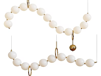 Modern Hanging Chandelier With White Spherical Beads And Gold Decorative Ball 3d model