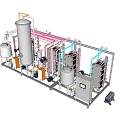 Industrial Processing Equipment With Frame Structure Multiple Tanks Colored Pipes And Control Panels