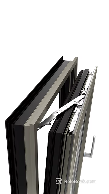 Modern Casement Window Featuring Aluminum Frame Black Gray Color And Hinge Structure 3d model 