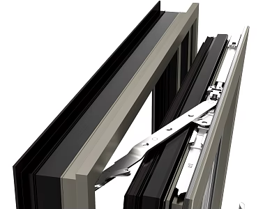 Modern Casement Window Featuring Aluminum Frame Black Gray Color And Hinge Structure 3d model